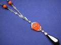 Art Deco Platinum Coral Onyx and Diamond Pendant Necklace