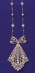 Edwardian Platinum Diamond and Pearl Pendant Necklace