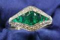 Art Deco Style Platinum Emerald and Diamond Ring
