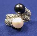 18kt White Gold Diamond and Cultured Pearl Bypass Ring