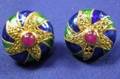 18kt Gold Enamel Ruby and Peridot Earclips