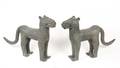 Pair of African Benin Style Bronze Cat Sculptures