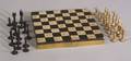 Small Painted Folding Game Box with Carved Wooden Chessmen