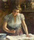 Attributed to Cecilia E Smith Wentworth American 18531933 Tending to Her Chores