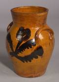Dated Floral Decorated Redware Jar
