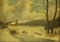 American School 19th Century Naive Winter Scene