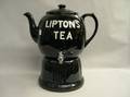 Large Gloss Black Glazed Ceramic Liptons Tea Teapot on Stand Retailers Display