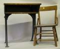 Childs Cast Iron and Wood School Desk and Chair