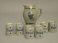 SevenPiece Cobalt Prosit Decorated Molded Stoneware Pitcher and Mug Set