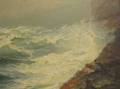 Framed Oil Scene of Roaring Surf and Rocky Coast