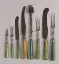 Thirtyfive Pieces of Green Stained Ivory Silver and Steel Flatware