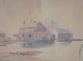 Framed Watercolor View of Commercial Wharf Nantucket