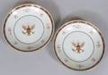 Pair of Chinese Export Porcelain Chargers with American Eagle and Shield Emblem