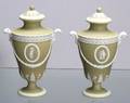 Pair of Wedgwood Green Jasper Dip Vases and Covers