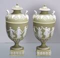 Pair of Wedgwood Green Jasper Dip Vases and Covers
