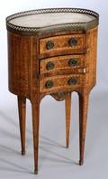 Louis XVI Style Parquetry Inlaid Marbletop KidneyShaped Side Table