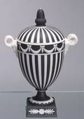 Wedgwood Black Jasper Dip Engine Turned Vase and Cover