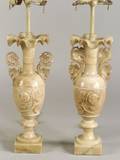 Pair of Italian Classical Revival Carved Alabaster Urnform Lamp Bases