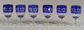 Set of Six Blue Cased Cut to Clear Cordial Glasses