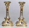 Pair of Royal Crown Derby Bone China Imari Pattern Candlesticks