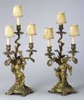 Pair of Francois Linke Louis XVstyle Gilt Bronze Threelight Candelabra