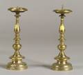Near Pair of Continental Brass Pricket Candlesticks