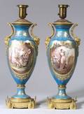 Pair of Sevres Porcelain and Bronze Mounted Urn Lamp Bases