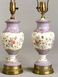 Pair of Paris Porcelain Enamel Decorated Urn Lamp Bases