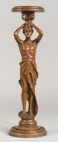 Carved Walnut Figural Pedestal