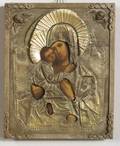 Russian Provincial Icon of the Virgin of Tenderness with Silvered Riza