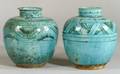 Two HispanoMoresque Turquoise Glazed Urns