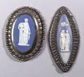 Two Cut Steel Mounted Blue Jasper Dip Oval Medallions