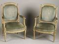 Pair of Louis XVI Style Brown Painted Beechwood Fauteuils
