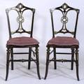 Pair of Victorian Ebonized and Wedgwood Mounted Lacquered Side Chairs
