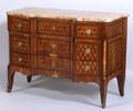 Louis XVXVI Transitional Ormolu Mounted Marquetry Inlaid Tulipwood Commode