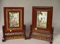 Two Hardwood Framed Chinese Porcelain Table Screens