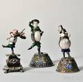 Three Austrian 750 Silver Enamel and Shell Figures