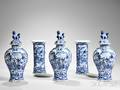 Fivepiece Dutch Blue and White Porcelain Garniture