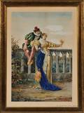 Belisario Gioja Italian 18291906 Courting Couple in Medieval Costume on a Garden Terrace