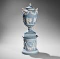Wedgwood Solid Light Blue Jasper Covered Vase on Drum Base
