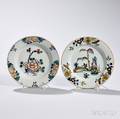 Two Polychrome Tinglazed Earthenware Plates