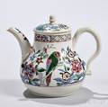 White Saltglazed Stoneware Parrot Teapot and Cover