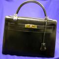 Black Leather Kelly Handbag Hermes