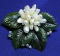 Nephrite Jade Diamond and Freshwater Pearl Brooch
