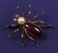 Garnet Pearl and Diamond Spider Brooch
