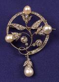 Edwardian Diamond and Pearl Pendant Brooch