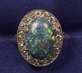 Art Deco Platinum Black Opal and Diamond Ring