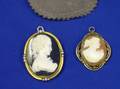 Italian 18kt Gold and Seed Pearl Mounted Carved Stone Cameo and a Filigree Mounted Shell Cameo