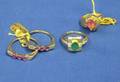 Pair of 14kt Gold and ThreeStone Ruby Rings 14kt Gold and Pink Tourmaline Ring and a 14kt Gold Diamond and Emerald Ring