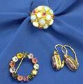 Gold Black Opal and Ruby Ring Gemstone Circle Pin and 14kt and Synthetic Alexandrite Earring